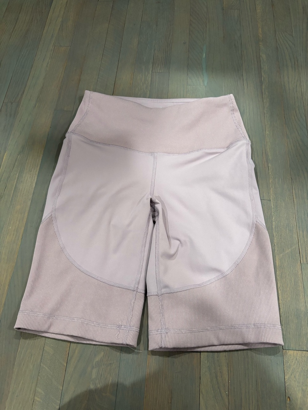 835.  90 Degree by Reflex Women's High Waist Ribbed Biker Shorts Light Lavender